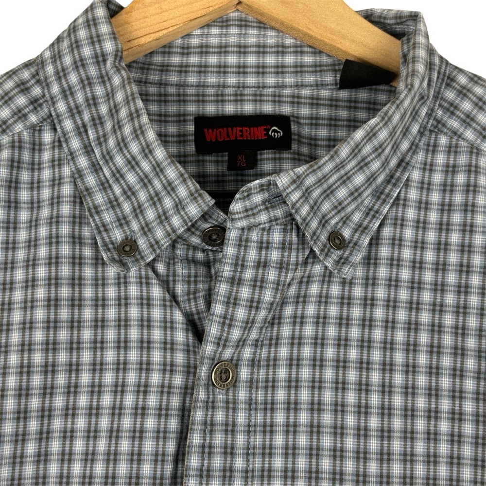 Wolverine Shirt Mens XL Blue Gray Plaid Short Sleeve Button Up Workwear